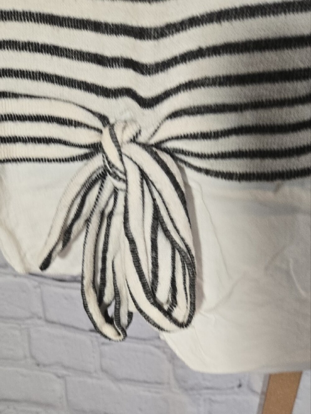 Striped Short Sleeve Tie-Hem Top - Black & White - Picture 4 of 5